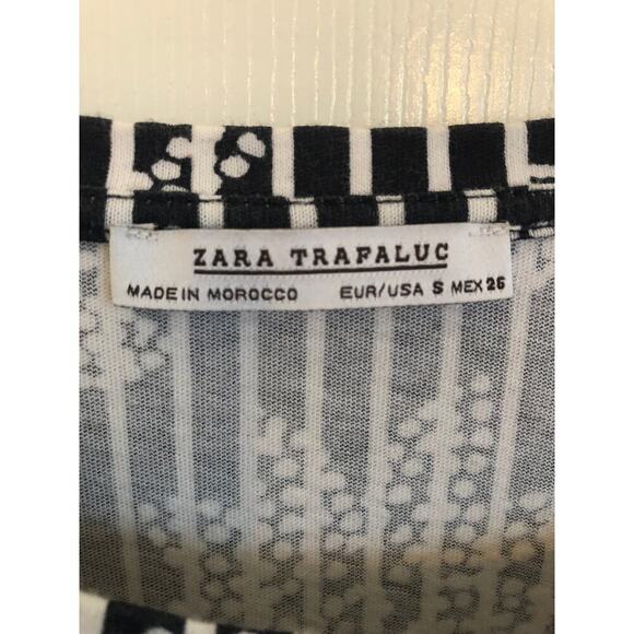 ZARA Trafaluc Dark Blue Striped Floral Peplum Hem Cotton Blouse Resort - Small - Picture 2 of 6